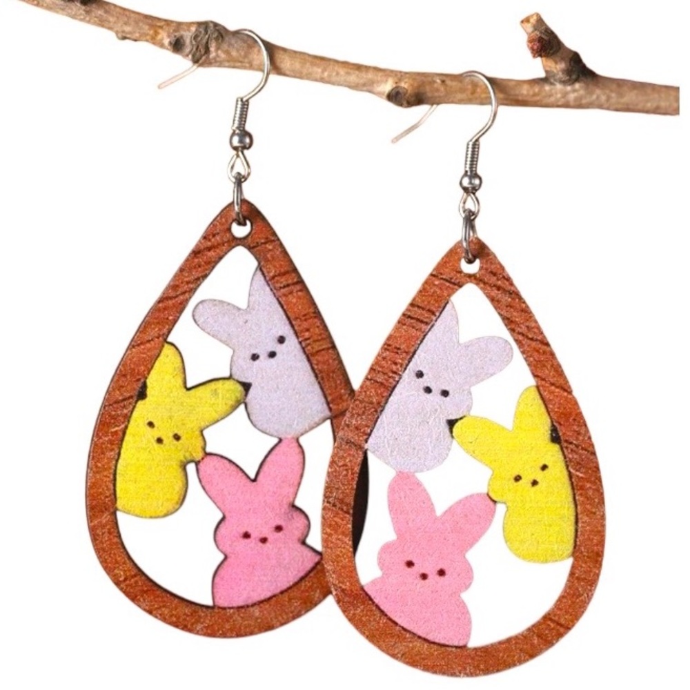 NWT Cute Three Rabbit Water Drop Shape Bunny Drop Earrings for Easter